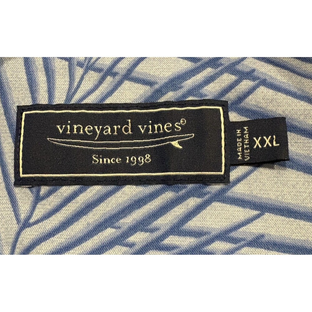 Vineyard Vines Shirt Men's Size XXL Short Sleeve Blue Palm Button Up Resortwear - Picture 7 of 8